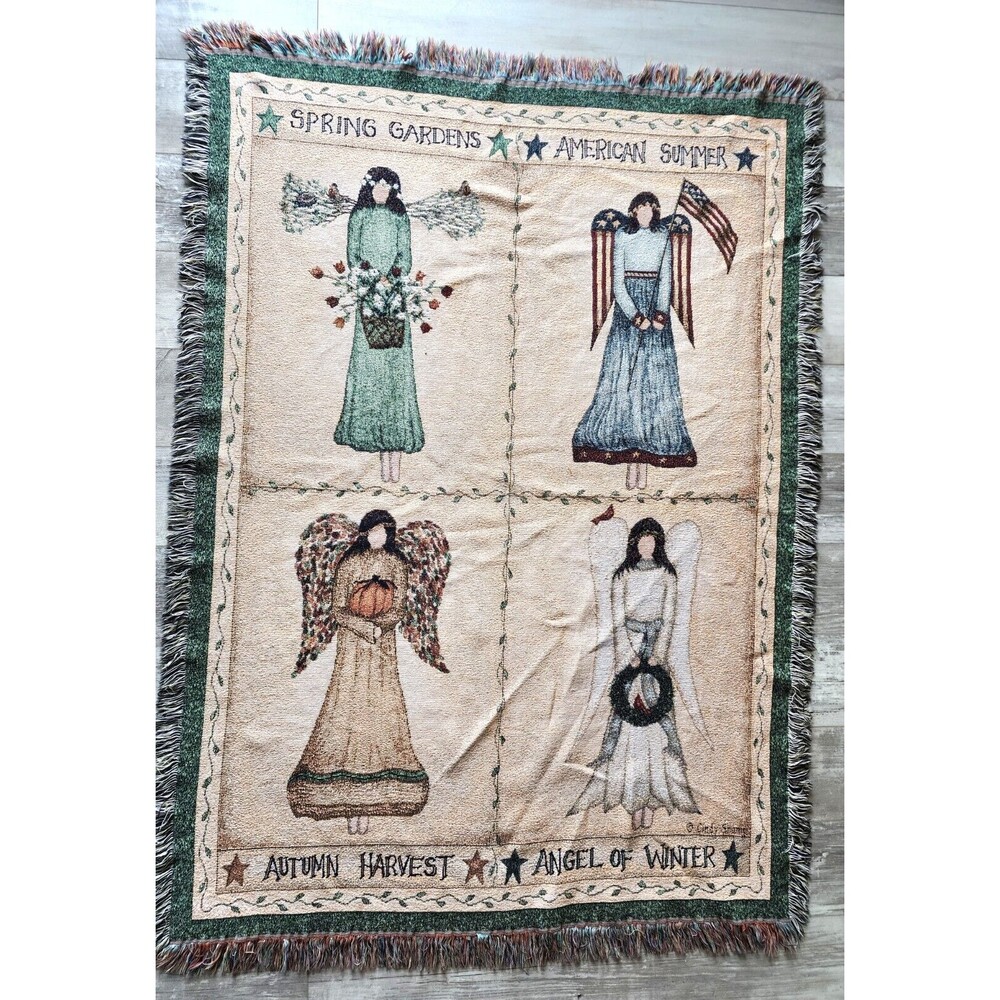 Woven Throw Seasons Angel Religious Christmas Decor Tapestry Blanket 64x44"